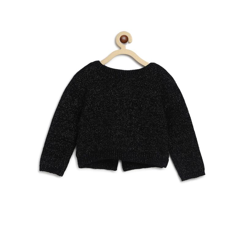Girls Black Tricot Pullover with Print image number 1